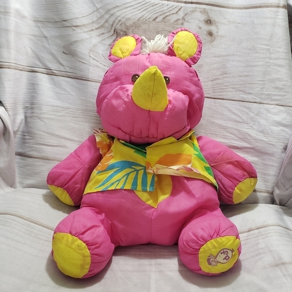 Fisher Price Puffalump Purple Rhino Rhinoceros 17" Nylon Stuffed Animal Vintage